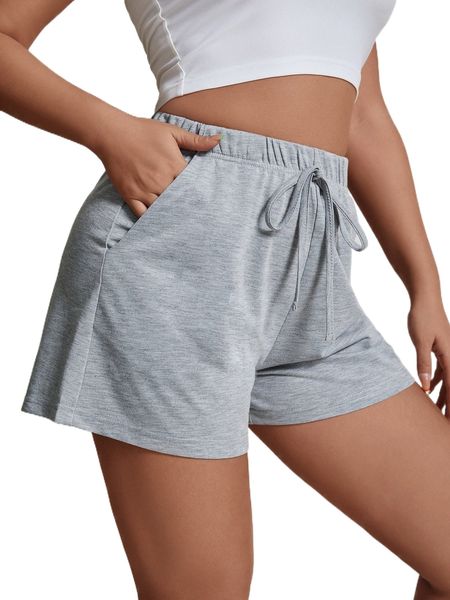 

knot waist slant pocket solid shorts 29h2#, White;black