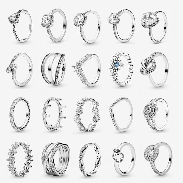 New Fashion Women Rings CZ Diamond Heart Anello in argento sterling 925 Gioielli di design di lusso per Pandora Wedding RING Set con scatola logo originale