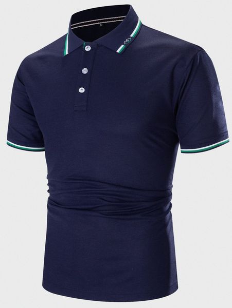 

men striped trim polo shirt f48v#, White;black