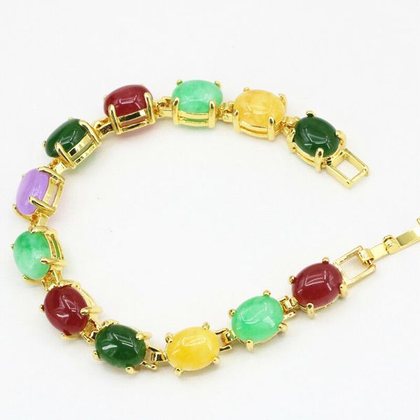 

pretty oval multicolor jades stone beads bracelet 7.5inch, Silver