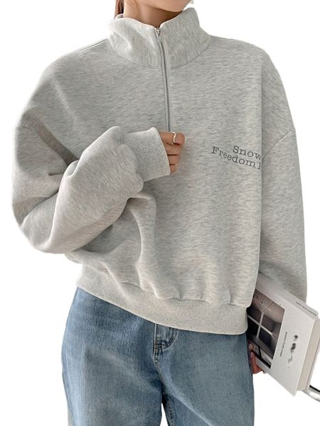 

dazy letter graphic half zipper drop shoulder sweatshirt 26vo#, Black