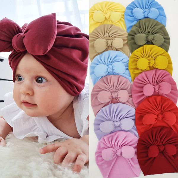 

m441 europe infant baby girls hat bowknot headwear candy color child toddler kids beanies turban knot hats children accessories, Yellow