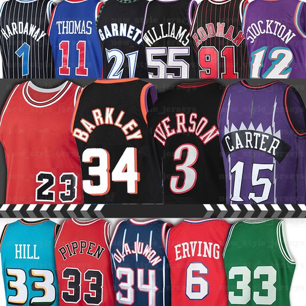 

3 iverson basketball jerseys allen jason 55 williams dennis 91 rodman scottie pippen thomas vince 15 carter patrick 33 ewing tim 1 hardaway, Black;red