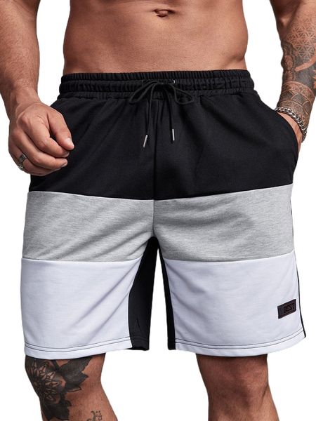 

extended sizes men colorblock drawstring waist shorts a4eb#, White;black