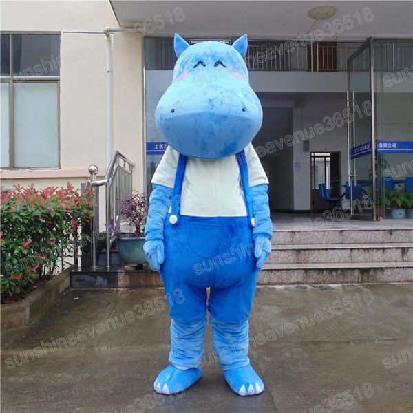 Traje de mascote de hipopótamo azul de Halloween traje de caráter de desenho animado de alta qualidade