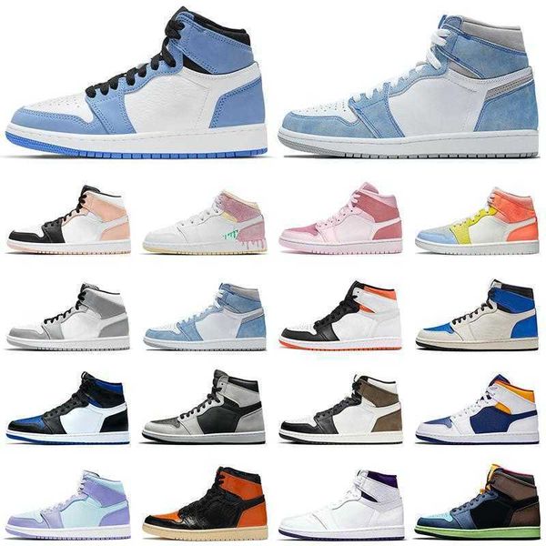 

hyper royal 1s men basketball shoes jumpman 1 university blue light smoke grey womens mens trainers sports sneakers with boxes, Black