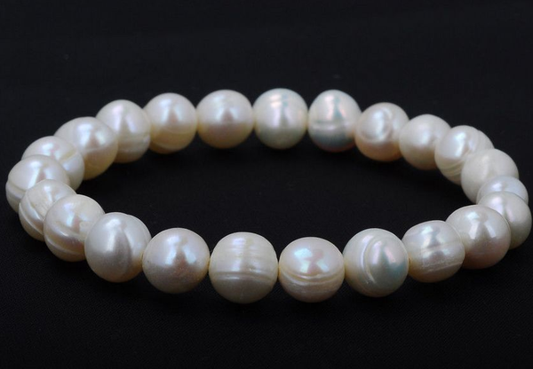 

8-9mm genuine natural white freshwater pearl stretchy bangle bracelet 7.5&quot, Silver