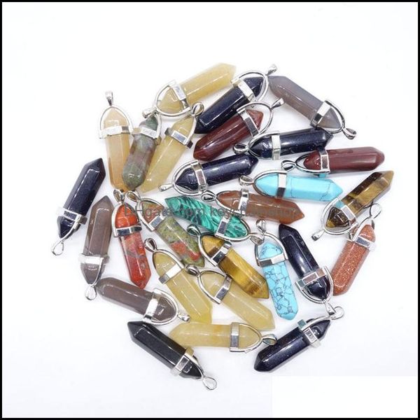 

keychains fashion accessories chakra hexagon prism natural stone keychain key ring handbag hangs jewelry gift drop de dhjer, Silver