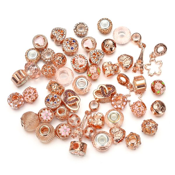 

diy jewelry making 50pcs/lot crystal charms large hole loose spacer craft european rhinestone beads pendant for charm bracelet necklace, Bronze;silver