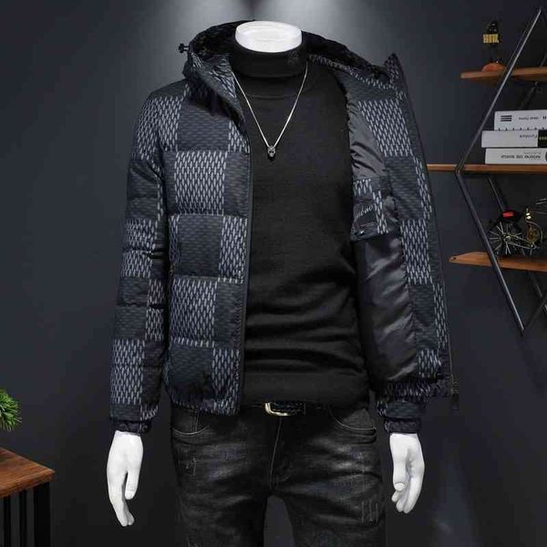 

fashion new men's down jacket luxury brand designer wholesale flash explosion lattice winter thickened collar youth slim, Black