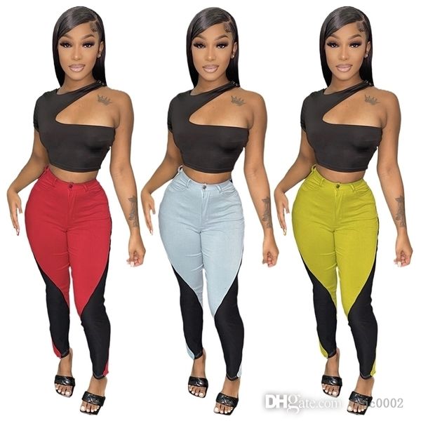 Frauen Trainingsanzüge Designer Kleidung Eine Schulter Sexy Unregelmäßige Kurzarm T-shirt Spleißen Hosen Outfits 2 Stück Passenden Set