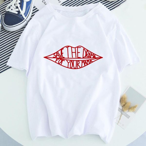 Сохраните драму женскую футболку для вашей мамы писать рот лето новейшая графическая эстетическая уличная одежда Kawaii Harajuku Tee
