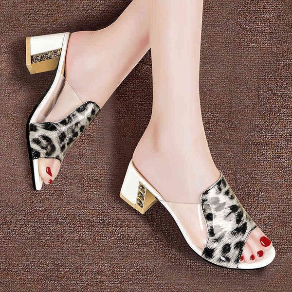 

slippers new women peep toe high heels summer shoes wear square fashion ladies thick 220329, Black