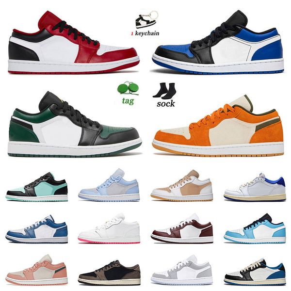 

mens jumpman 1s low flat basketball shoes 1 leather unc reverse mocha sneakers sports