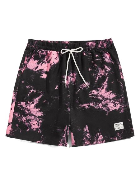 

romwe guys tie dye letter patched shorts n5b9#, White;black