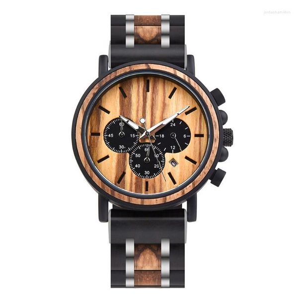 Armbanduhren Bobo Bird Holz Herrenuhr 2022 Luxus Quarz Multifunktions Leuchtzeiger für Männer Holzuhren Chronograph Uhren OEM