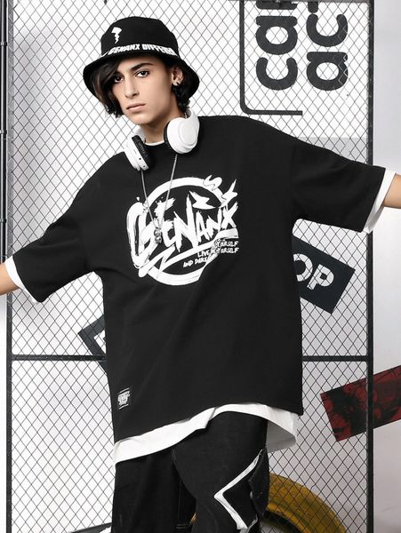 

men 1pc slogan graphic drop shoulder tee n2pq#, White;black