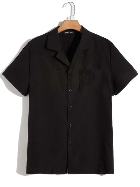 

romwe guys solid button front pocket shirt j4nd#, White;black