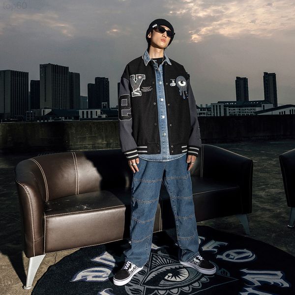 

men's hoodies & sweatshirts designer purifying eyes autumn and winter self-made baseball suit female american street hip hop pilot jack, Black