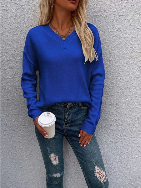 

drop shoulder solid sweater w76s#, White;black