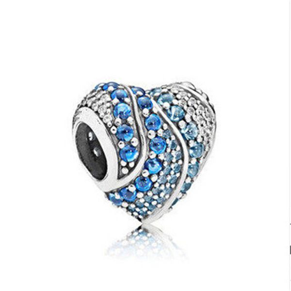 925 Sterling Silver Beads Blue Ocean Heart Series Charm Fit Pandora Bracciale o collana Pendenti Lady Gift Disponibile