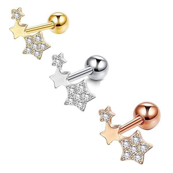 

cz barbell helix piecing cartilage earring stainless steel nose lip studs star tragus body piercing jewelry 16g wholesales mix, Silver