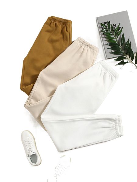 

3pcs solid elastic waist sweatpants b7s0#, Black;white