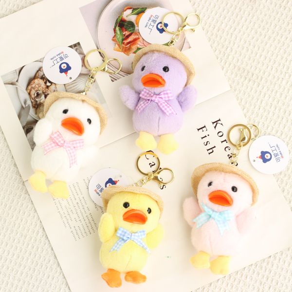 2022 animais de pelúcia atacado 10cm patos pingente pingente brinquedo de brinquedo bonitinho chapéu de palha amarelo pato bolsa de boneca pingentes chaveiro