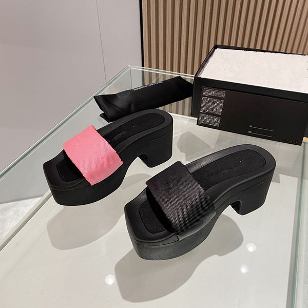 

2022 summer style women slipper fashion genuine leather square toe horseshoe platform sandals, Black
