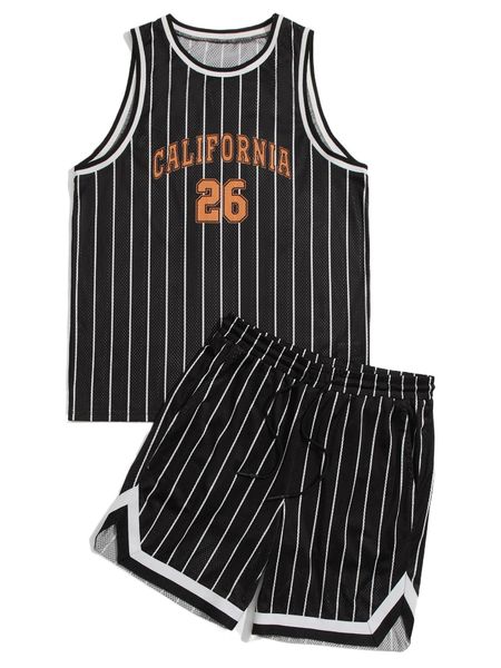

men striped tank & shorts set y8j1#, Gray