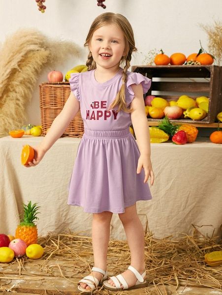 

toddler girls slogan graphic butterfly sleeve tee & skirt set she, White