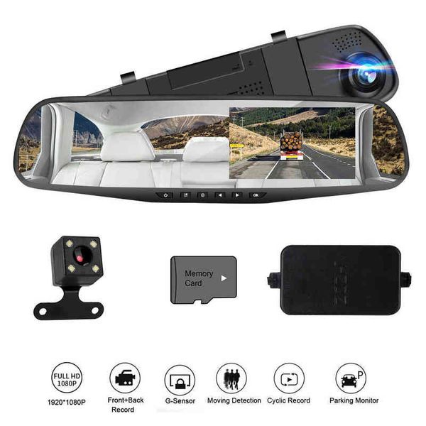 Ters Görüntü Araba Kayıt Cihazı İnç Dash Cam Dashcam Video Kaydedici Çift Lens Arka Görünüm Ayna Kamera Araba DVR Buck Hat J220601