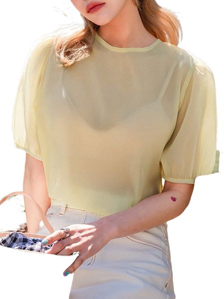 

dazy puff sleeve tie back blouse without bra t4lf#, White