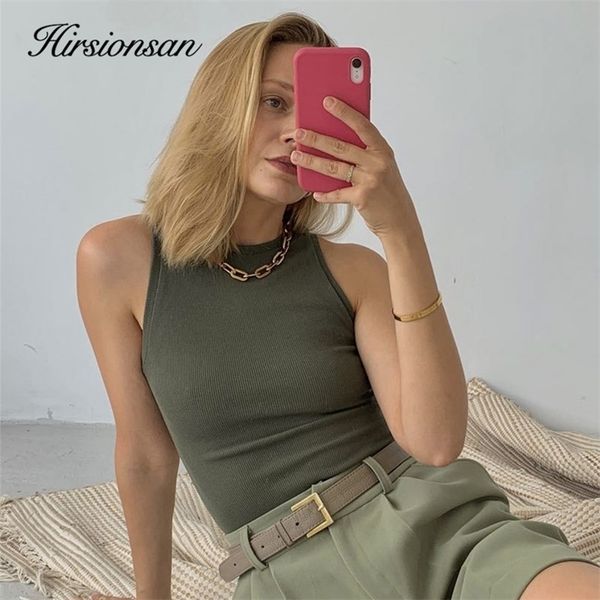 

hirsionsan knitted ribbed solid vest women casual basic skinny tank sleeveless cottons ladies summer off shoulder crop 220514, White
