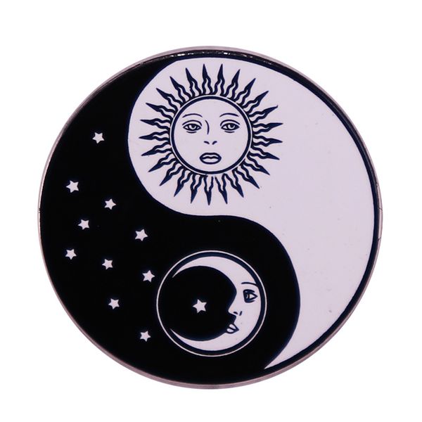 

yin yang symbol sun and moon badge day and night button brooch, Blue