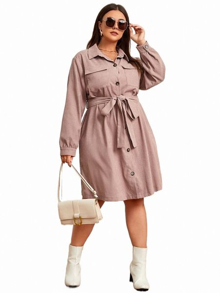 

plus drop shoulder belted shirt dress 01be#, Black