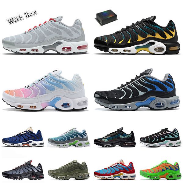 

[with box] saling tns plus tn new running shoes gradient grey red combo midnight navy sky blue 3d swush black white graphy pack revers sunse
