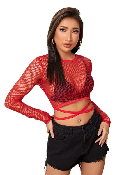 

sheer fishing net mesh crop without bra 23tm#, White