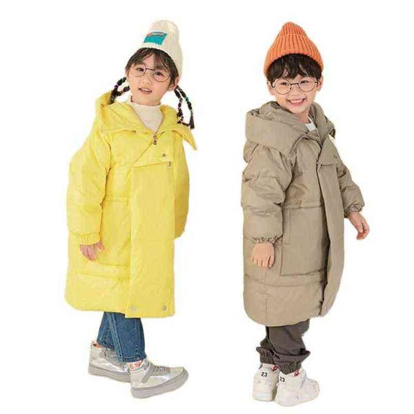 

russian winter young children's warm down coats loose style teenage boys girls thicken hooded long jackets kids overcoats parkas j22071, Blue;gray