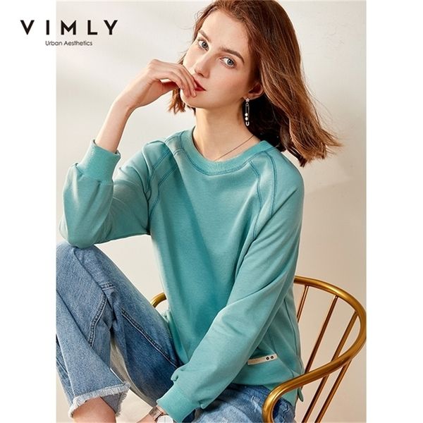 

vimly hoodies women vintage o neck loose solid harajuku autumn pullover female sweatshirt sudaderas f0665 201216, Black