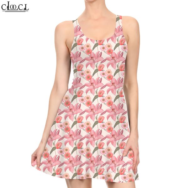

women dress pink lily pattern 3d printed mini dress for fashion female sleeveless kneelength dresses elegant style 220616, Black;gray