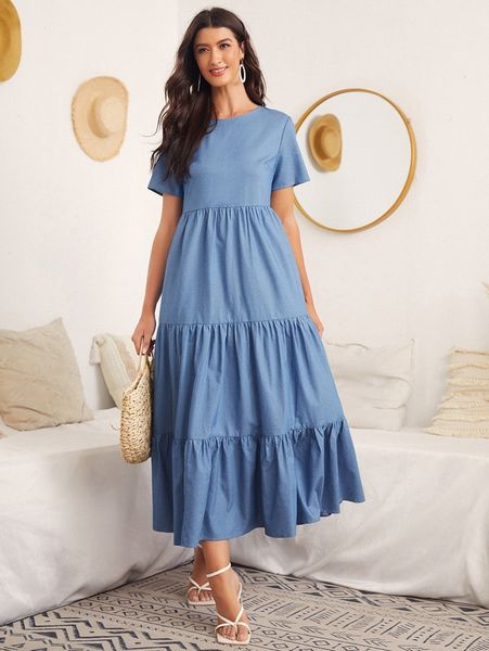 

ruffle hem solid dress b1to#, Black;gray