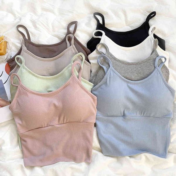

women's tanks camis 2022 comfortable thread cotton solid color versatile u-neck slim fit sports back with cushion small suspender vest, White