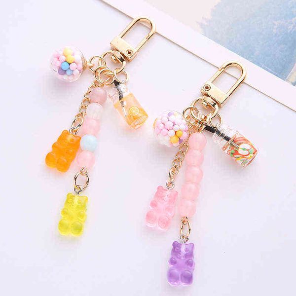 

rainbow candy bear keychain cartoon animal charm for airpods case phone case pendant women men bag car keyring gift accessories aa220318, Silver