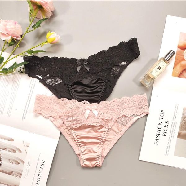 

underwear women lace thong pants female hollow out panties low waist fashion underpants ladies bow shorts, Black;pink