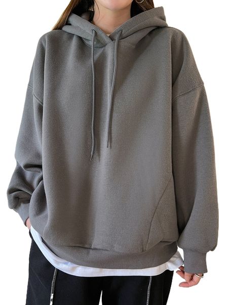 

dazy drop shoulder drawstring thermal lined hoodie without tee g8q0#, Black