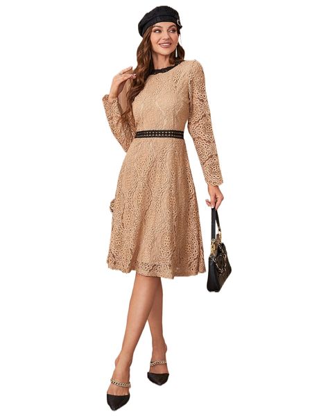 

zip back contrast trim lace overlay dress 82eo#, Black;gray
