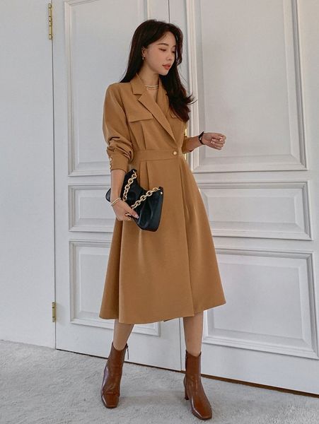 

dazy lapel neck fold pleated dress y4os#, Black;gray