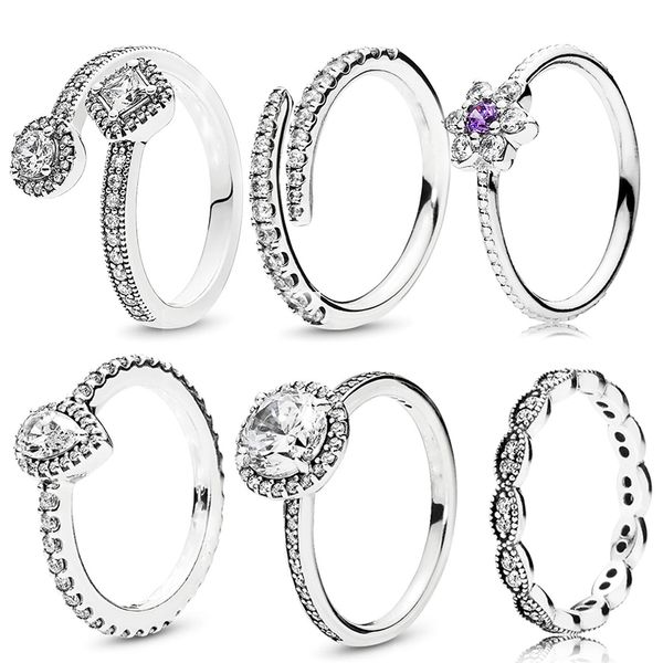 Nuovi popolari anelli in argento sterling 925 goccioline d'acqua anello da dito sottile trasparente CZ Pand0ra signora gioielli da sposa accessori moda regalo