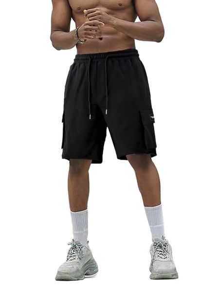 

men drawstring waist patch detail flap pocket shorts p7lf#, White;black